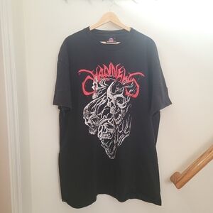 Channel 5 Black Tee with Red and White Skull Design